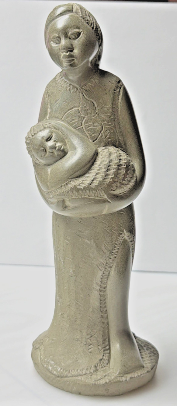 Vintage Haitian African Carved Soapstone Sculpture Mother Child Detailed Faces